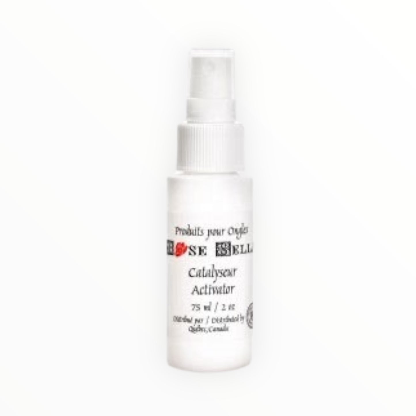 Catalyseur 2oz de la marque Rose Bella en vaporisateur. Catalyseur sans fréon, ne causera aucune sensation d'échauffement sur la plaque de l'ongle.  Aucun jaunissement à long terme. (7216319561794)