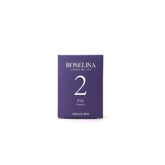 Solution #2 - Fix de la marque Roselisa. Cette lotion est la deuxième étape du système LIFT qui fixera les cheveux dans leur nouvelle forme, en suivant la courbe du tampon en silicone choisi.  (0.8 ml /sachet)