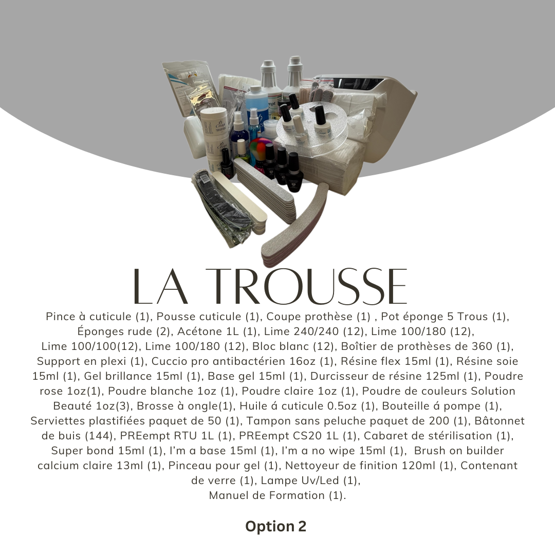 Trousse professionnelle Option 2 incluse avec la formation Résine et Poudre – Académie BEL