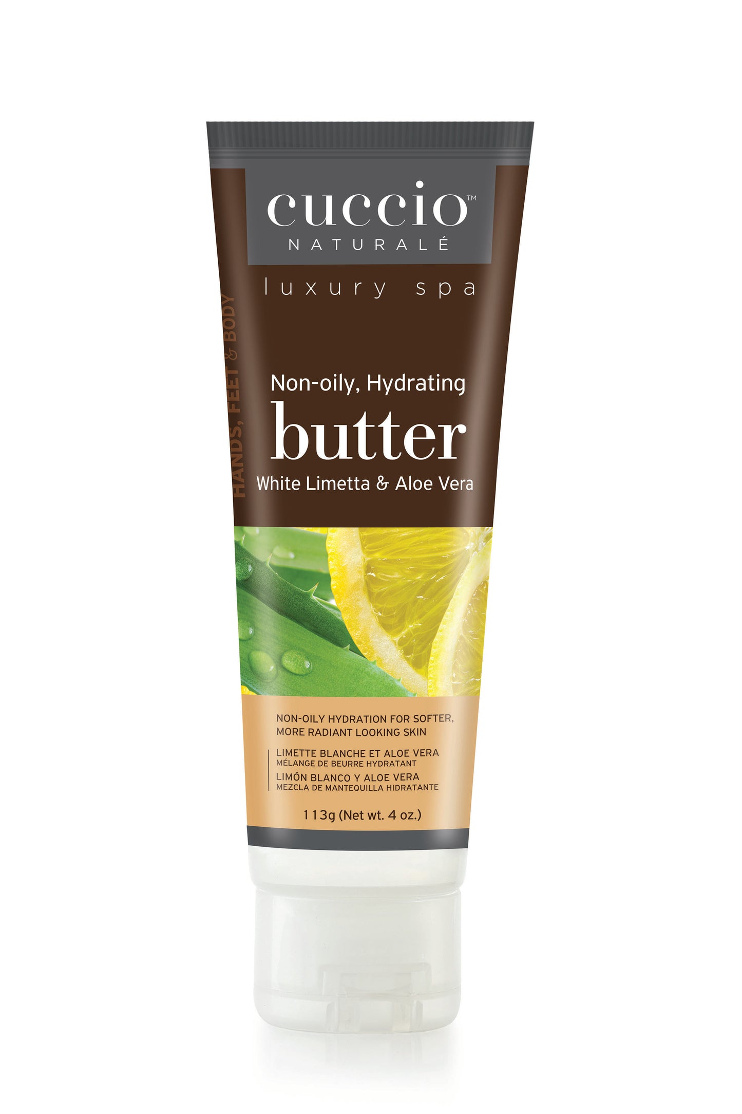 Beurre Limette Blanche et Aloe Vera de la marque Cuccio pour les mains, pieds et corps format 4oz.